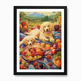 Puppies Picnic Kitsch 1 Art Print