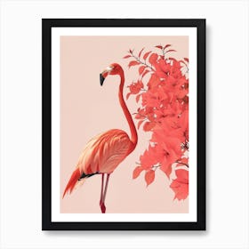 Chilean Flamingo Bougainvillea Minimalist Illustration 4 Art Print