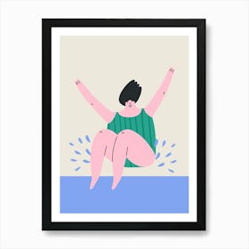 Illustration Of A Woman Swimming Art Print