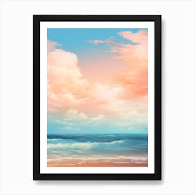 A Blue Ocean And Beach At Sunset With Waves Pink Photography 1 Art Print