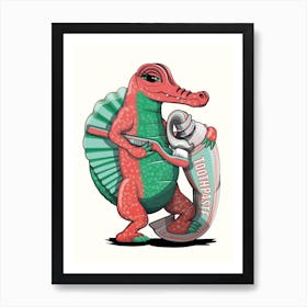 Dinosaur Spinosaurus Brushing Teeth Art Print