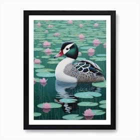 Ohara Koson Inspired Bird Painting Bufflehead 3 Art Print