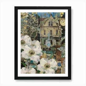 White Flowers Scrapbook Collage Cottage 2 Art Print