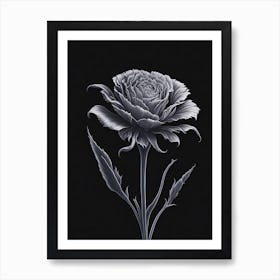 A Carnation In Black White Line Art Vertical Composition 27 Art Print