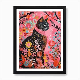 Floral Animal Painting Cat 4 Art Print