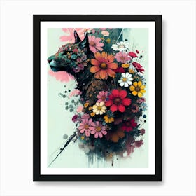 Cat With Flowers 2 Art Print