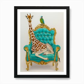 Giraffe And Parrot Art Print