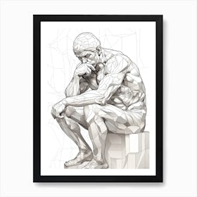 Line Art Inspired By The Thinker 4 Poster