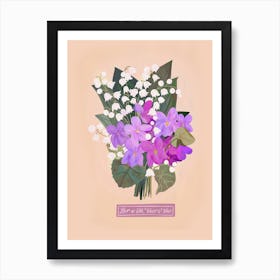 Lily Of The Valley And Violets Botanical Art Print