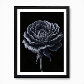 A Carnation In Black White Line Art Vertical Composition Art Print