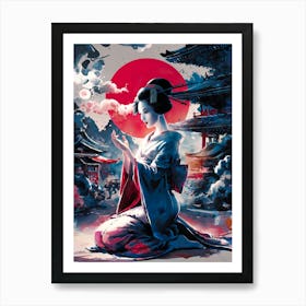 Beautiful Japanese Geisha Girl Art Painting #4 Art Print