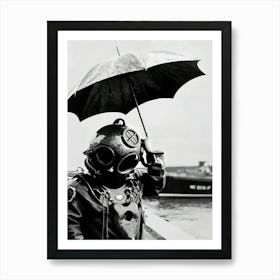 Deep Sea Diver Holding Umbrella Art Print