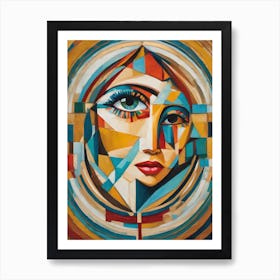 Which - Abstract Art Deco Geometric Shapes Oil Painting Modernist Picasso Inspired Bold Gold Green Turquoise Red Face Visionary Fantasy Style Wall Decor Surrealism Trippy Cool Room Art Invoke Psychedelic Art Print