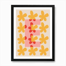 Alphabet Flower Letter E Print - Pink, Yellow, Red Art Print