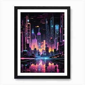 Cityscape At Night against black night background Art Print