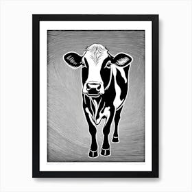 Cow Lino Black And White, 1142 Art Print