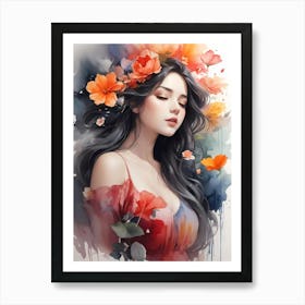 Girl With Flowers 12 Art Print