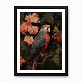 Dark And Moody Botanical Parrot 2 Art Print