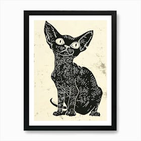 Devon Rex Linocut Blockprint 8 Art Print