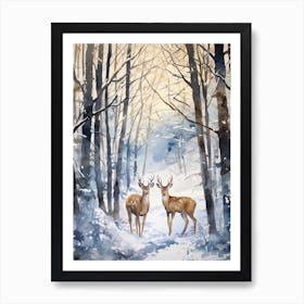 Winter Watercolour Deer 4 Art Print