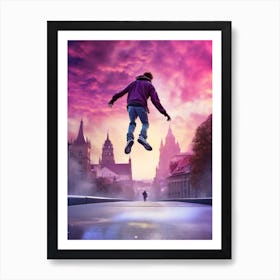 Skateboarding In Prague, Czech Republic Futuristic 1 Art Print