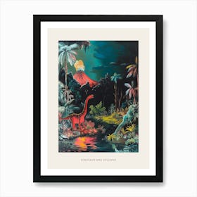 Dinosaur & The Volcano Painting 2 Poster Art Print