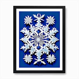 Intricate, Snowflakes, Blue & White Illustration 3 Art Print