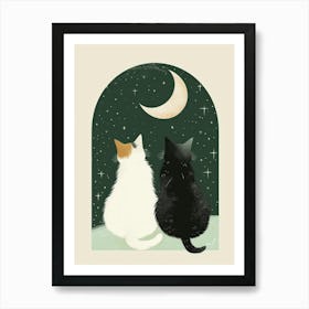 Two Cats Watching The Moon 1 Art Print