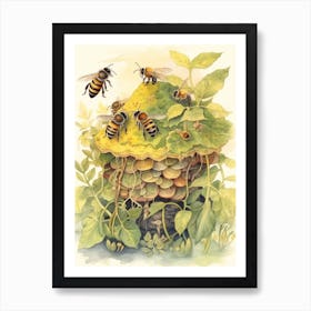 Digger Bee Beehive Watercolour Illustration 2 Art Print