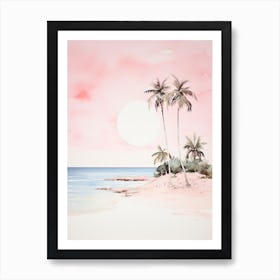 Watercolour Of Pink Sands Beach   Harbour Island Bahamas 0 Art Print