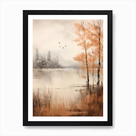 Lake In The Woods In Autumn, Painting 18 Art Print