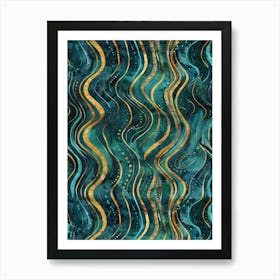 Gold And Teal Swirls Art Print