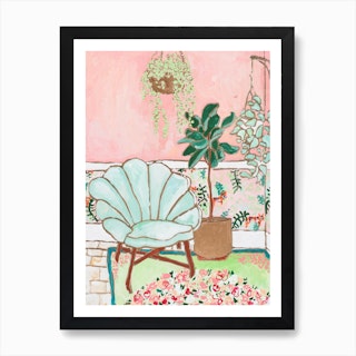 Mint Velvet Shell Chair Interior With Plants Art Print
