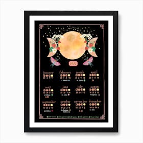 Lunar Calendar Black Art Print