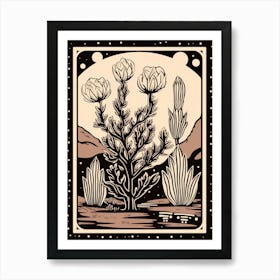 B&W Cactus Illustration Echinocereus Cactus 4 Art Print