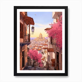 Istanbul Turkey 6 Vintage Pink Travel Illustration Art Print