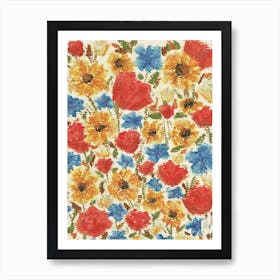 Sunflowers And Tulips Art Print