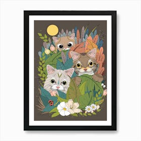 Wild Kitties Hiding Behind Plants Art Print