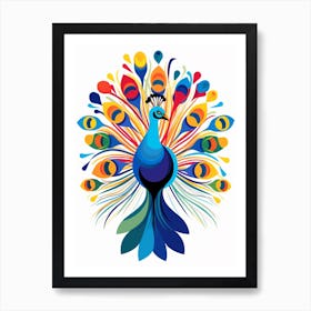 Colourful Geometric Bird Peacock 1 Art Print