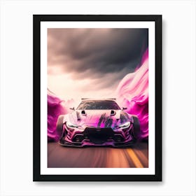 Pink Car Wallpaper Muscle Smoke Drift Retro Racing vintage classic Car 1 Art Print