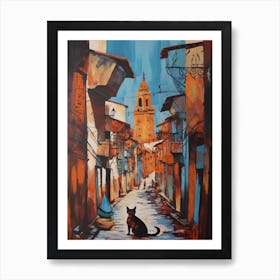 Painting Of Marrakech With A Cat In The Style Of Surrealism, Dali Style 1 Art Print