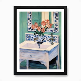 Bathroom Vanity Painting With A Freesia Bouquet 2 Art Print