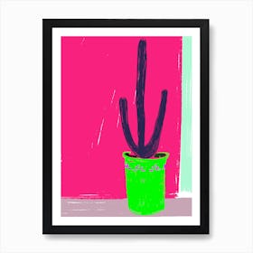 Neon pink and green Cactus Art Print