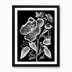 California Wild Rose Wildflower Linocut Art Print