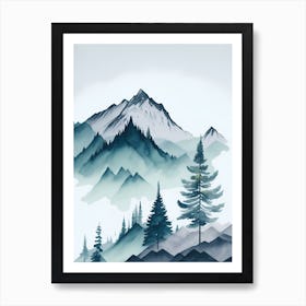 Mountain And Forest In Minimalist Watercolor Vertical Composition 273 Art Print