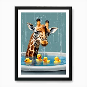 Giraffe With Rubber Ducks Art Print