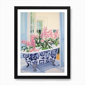 A Bathtube Full Of Orchid In A Bathroom 1 Art Print