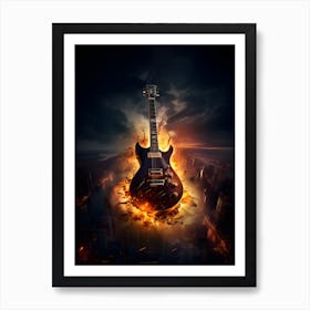 Electric Guitar On Fire Art Print
