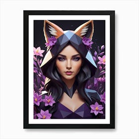 Low Poly Floral Fox Girl, Purple (29) Art Print