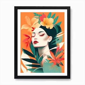 Bloom Body Woman Portrait Orange Tones 11 Art Print